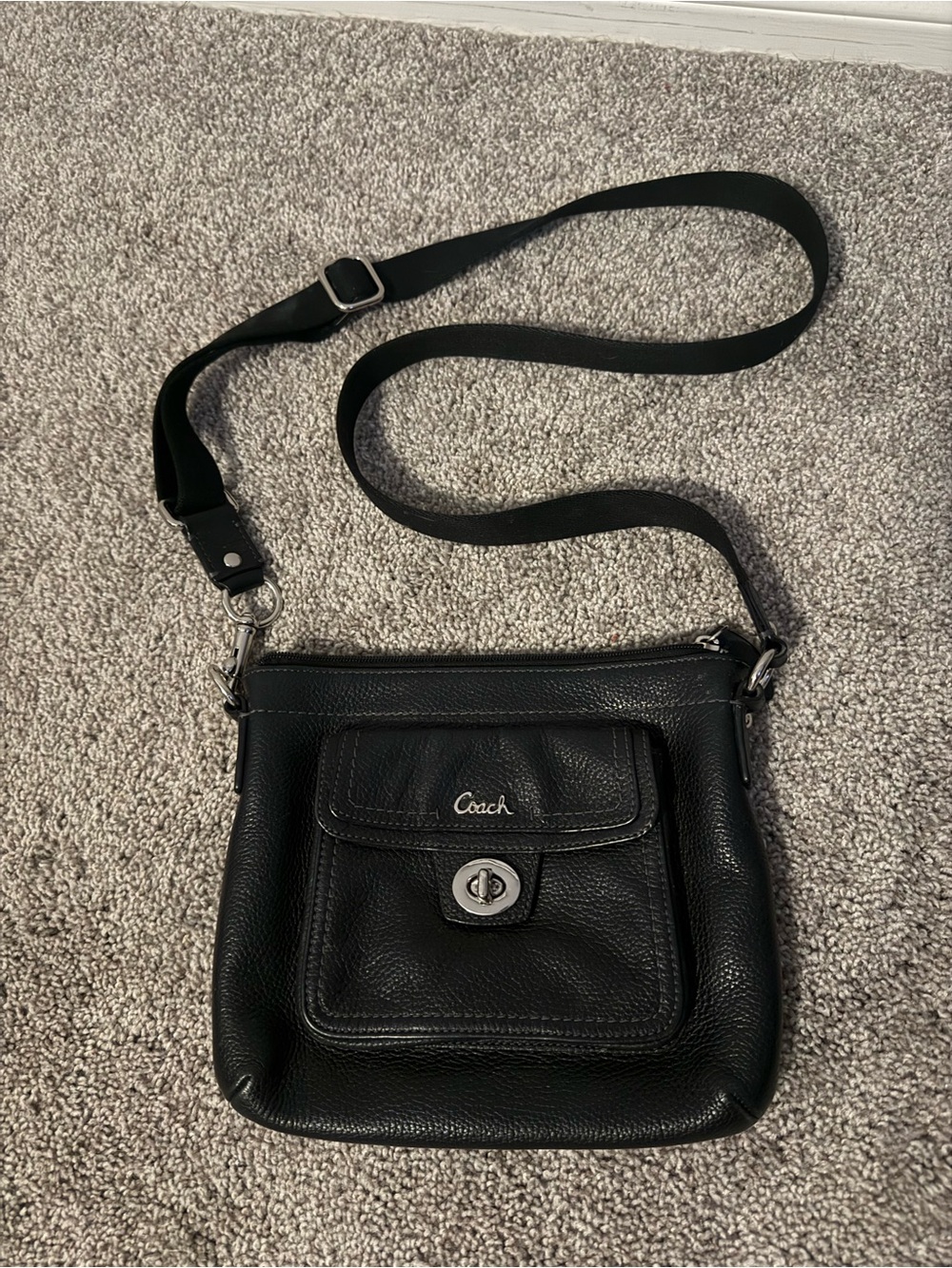Coach Black Pebbled Leather Turn-Lock Crossbody